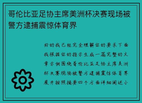 哥伦比亚足协主席美洲杯决赛现场被警方逮捕震惊体育界 哥伦比亚足协主席美洲杯决赛现场被警方逮捕震惊体育界